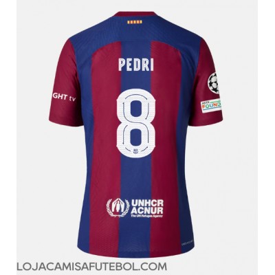 Camisa de Futebol Barcelona Pedri Gonzalez #8 Equipamento Principal 2023-24 Manga Curta